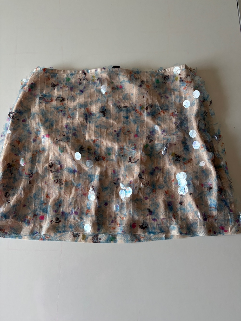 NEW Zara ecru blue floral sequin cheetah print detail mini skirt women’s medium
